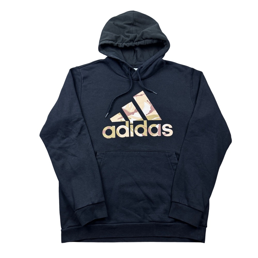 Adidas Mens Large Hoodie Black Desert Camo Graphic Logo Fleece Pullover Athletic